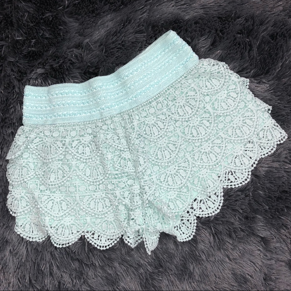 Mint Scalloped Crochet Shorts
